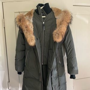 Mackage Trish Coat with full fur hood in army green (size small)